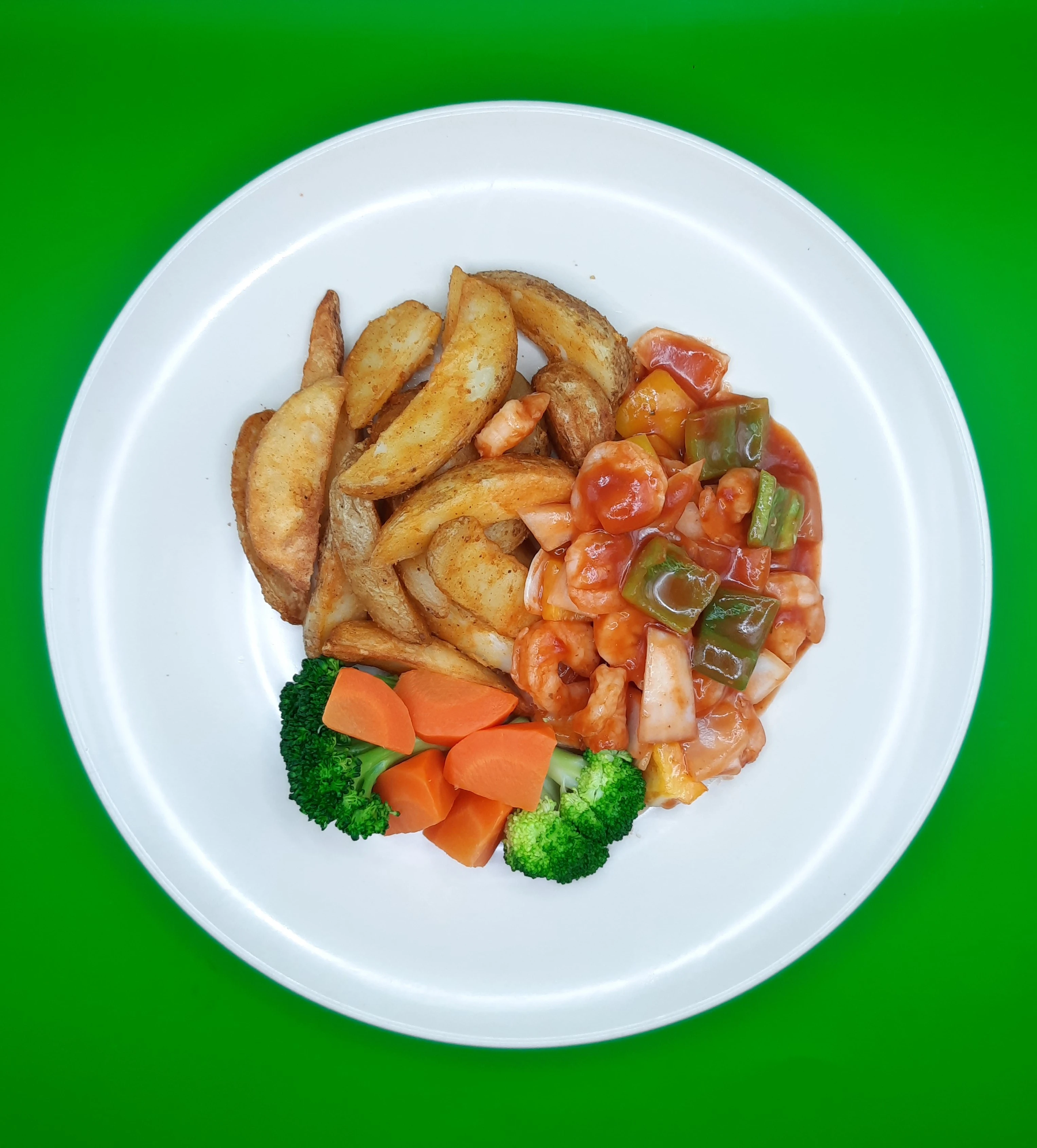 Sweet & sour shrimps with potato wedges