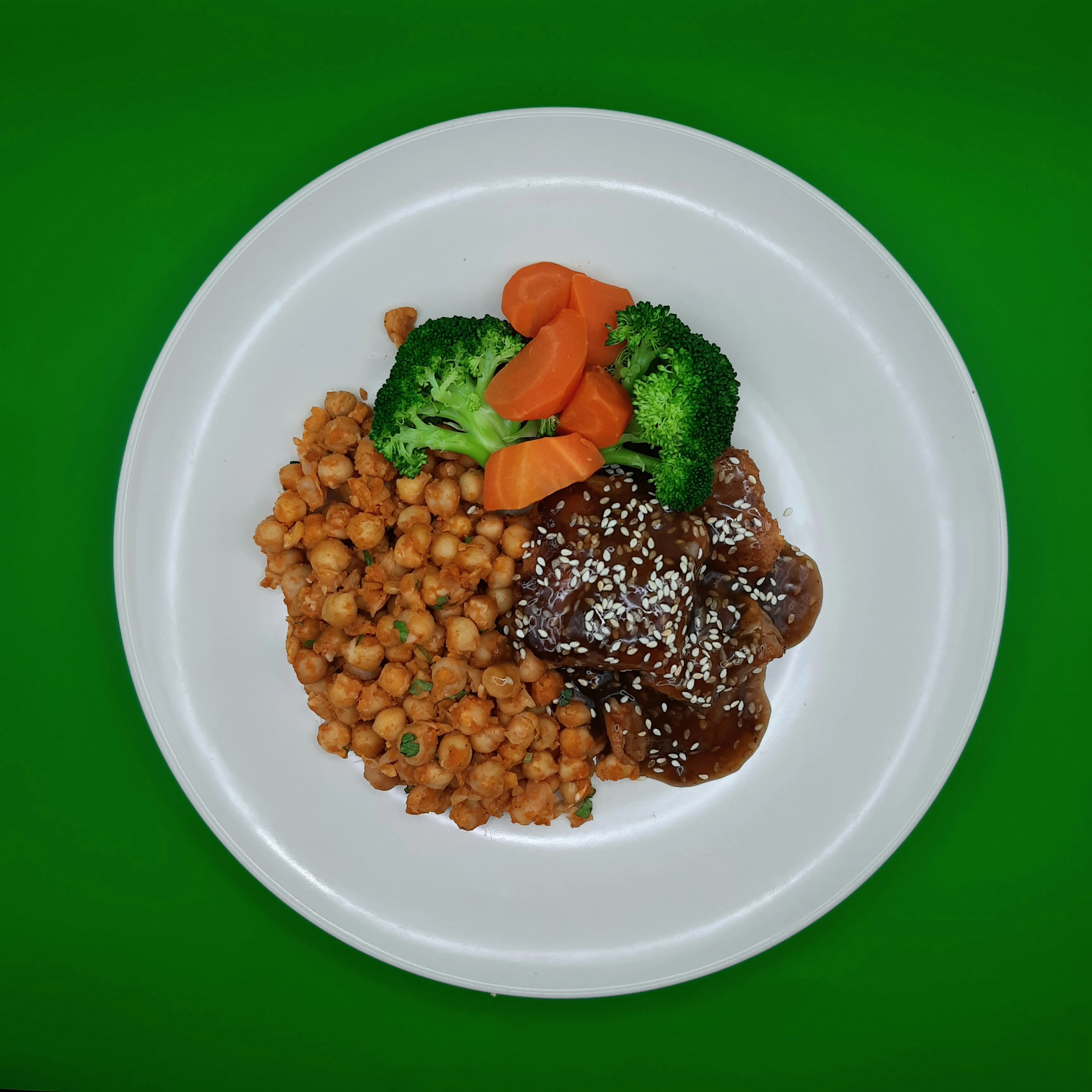 Teriyaki fish with sautéed chickpeas