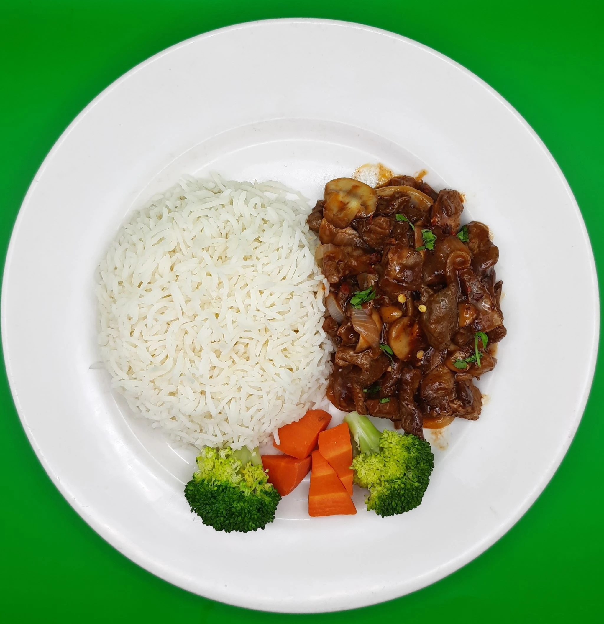 Chilli beef with white rice