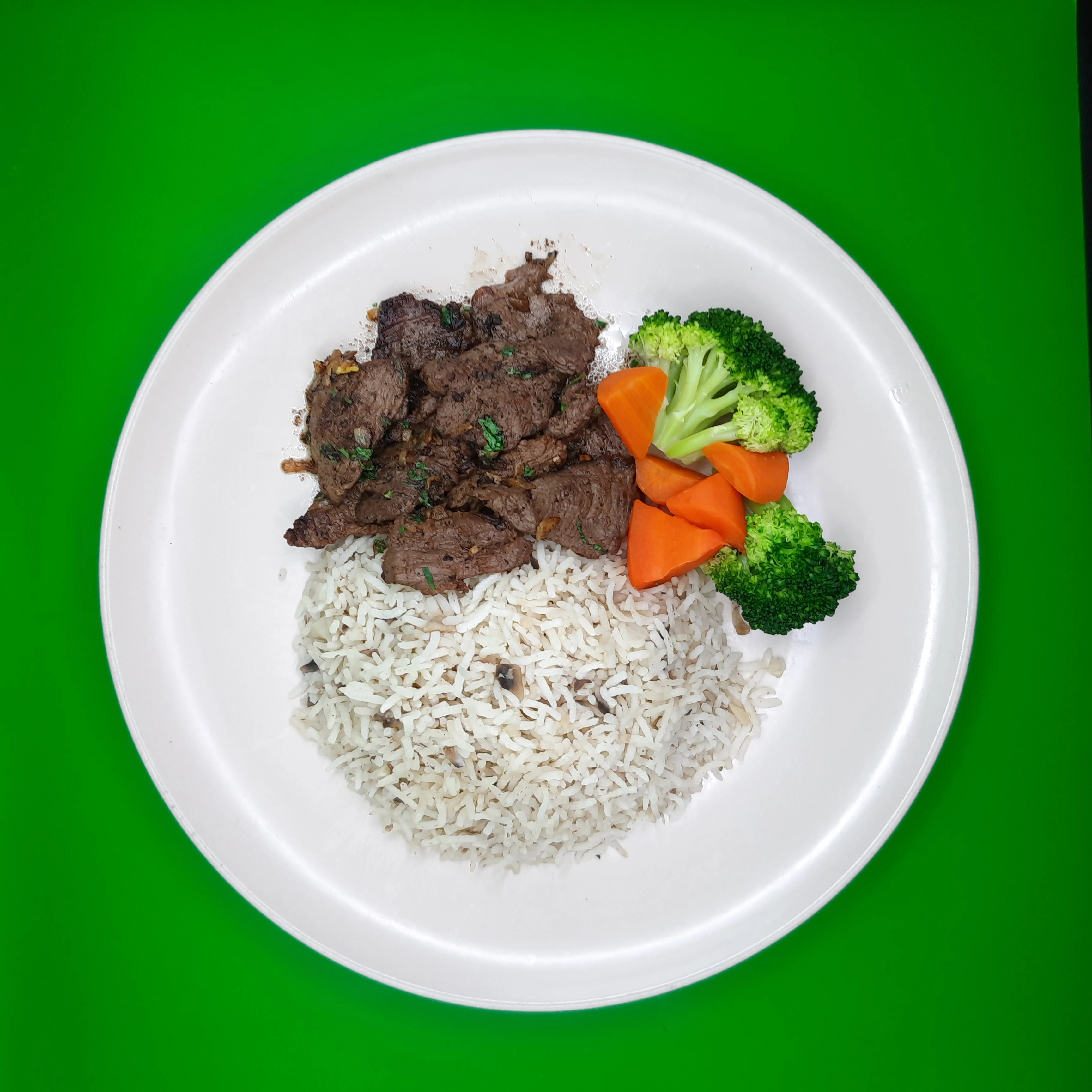 Garlic butter steak with mushroom rice
